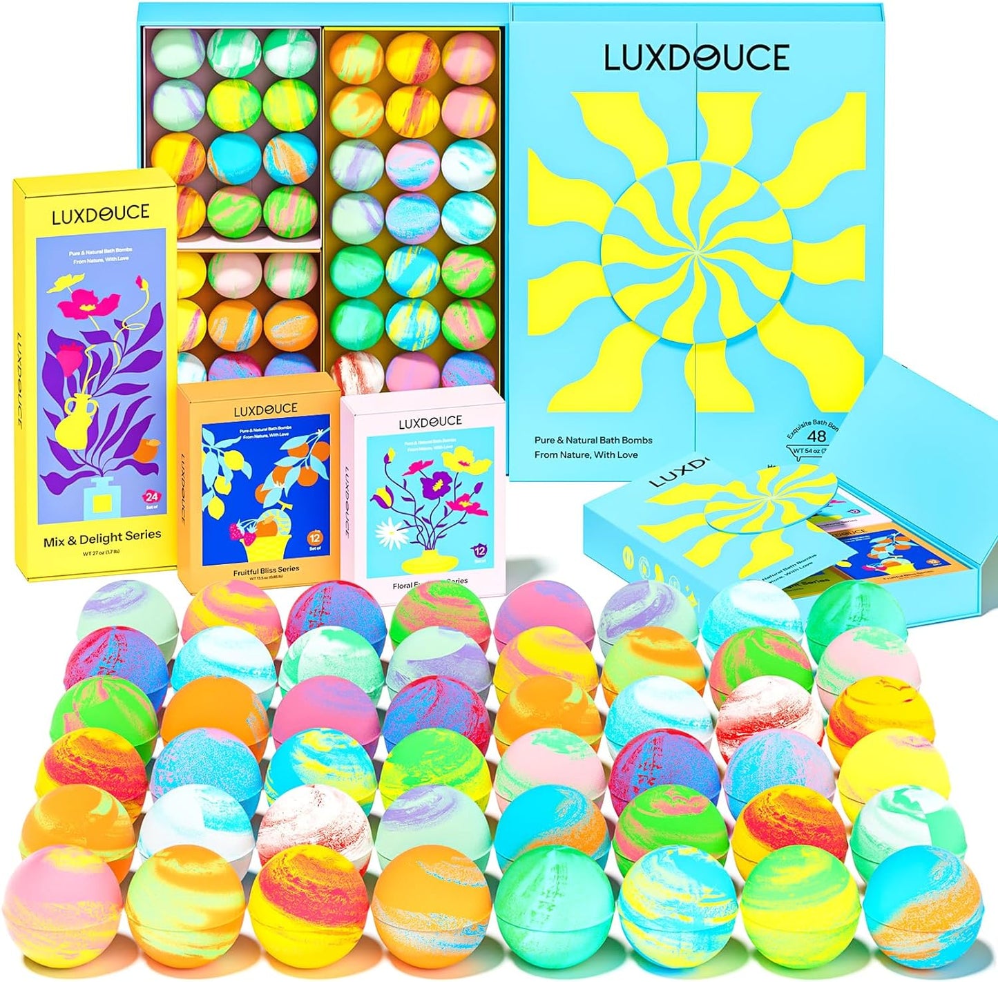 48 Pack Bath Bombs Gift Set, Aromatic Bubble Bombs with 18 Scents, SPA Relaxing & Skin Nourishing, Ideal Gift for Women on Christmas, Birthdays, Valentines