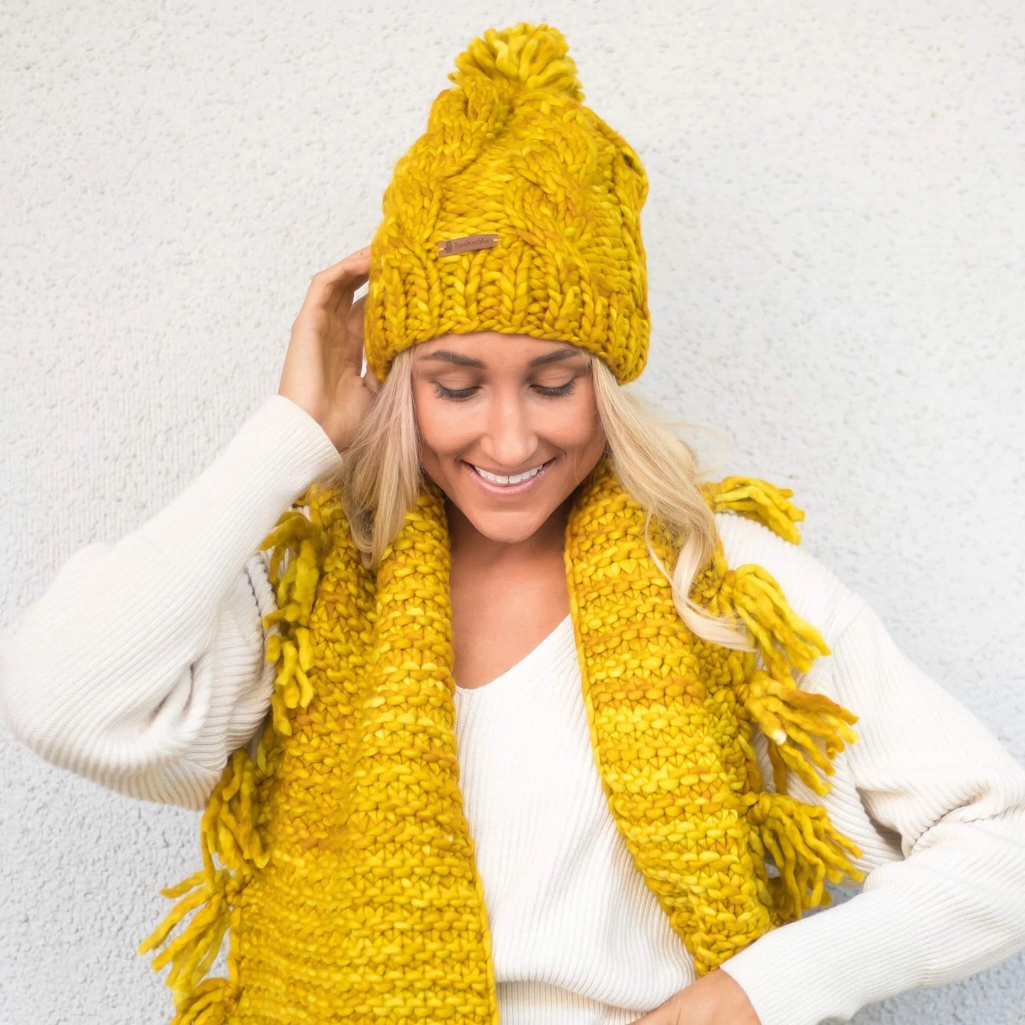 Women's Chunky Cable Knit Merino Wool Beanie Hats + Visors Baabushka Dandelion