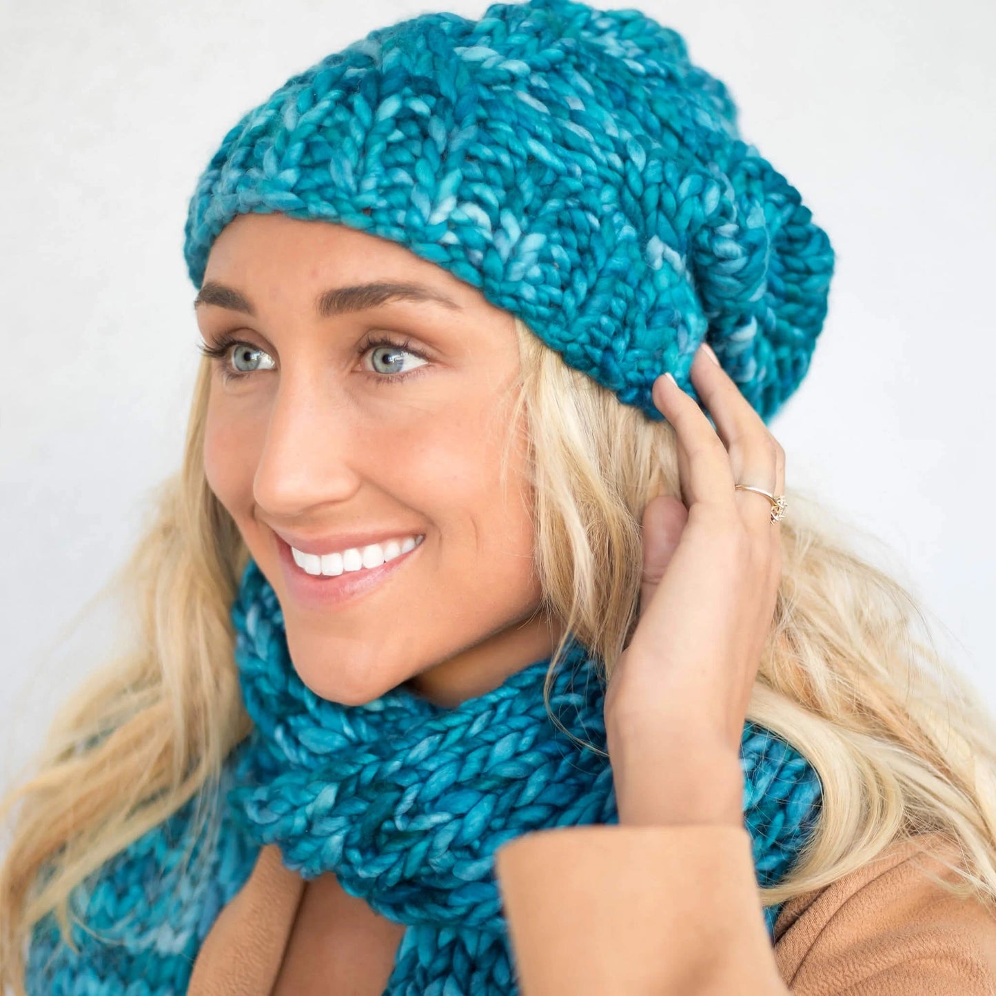 Women's Chunky Cable Knit Merino Wool Beanie Hats + Visors Baabushka Ocean