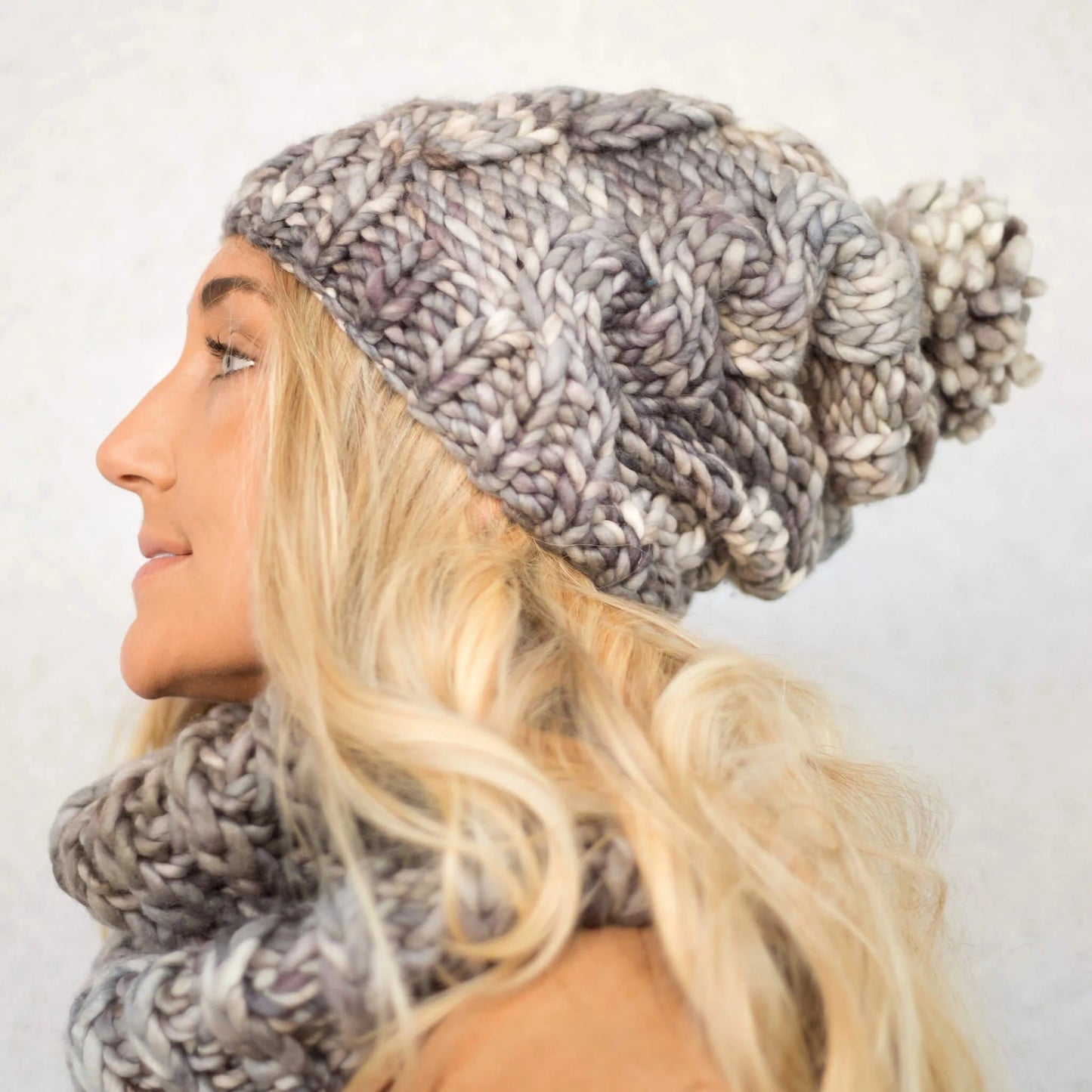 Women's Chunky Cable Knit Merino Wool Beanie Hats + Visors Baabushka Smoky Pearl