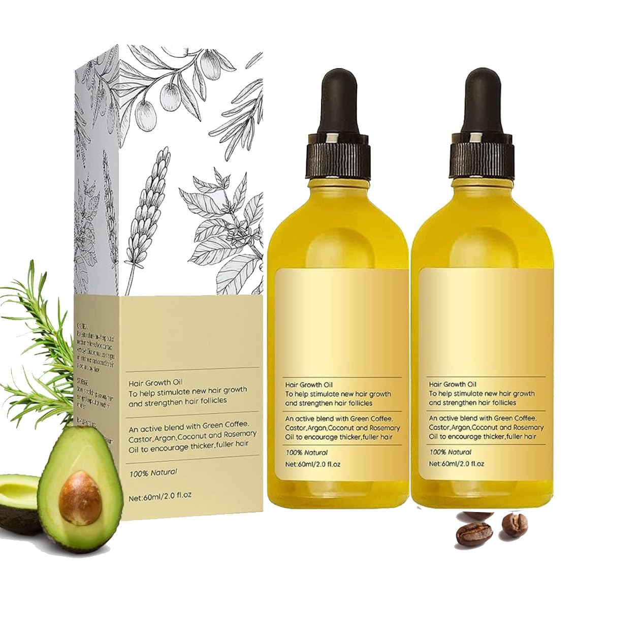 2PC Veganic Natural Hair Growth Oil, veganic hair growth oil Rosemary Oil for Hair Growth Organic,veganic hair oil for dry damaged hair and growth