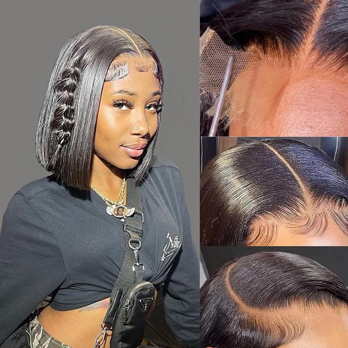 6x6 Closure Bob Wig Human Hair HD Transparent Bob Lace Front Wigs Human Hair for Women 150% Density Short Bob Wigs (12 inch, 6x6 Straight Bob Wig Black Color)