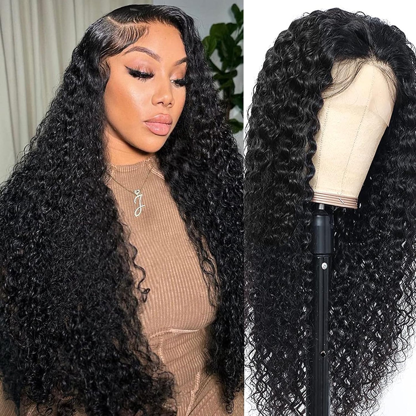 20Inch Deep Wave Lace Front Wigs Human Hair-13x4 HD Transparent Deep Wave Frontal Wigs Human Hair Glueless Curly Wigs for Women 180% Density Curly Lace Front Human Hair Pre Plucked with Baby Hair
