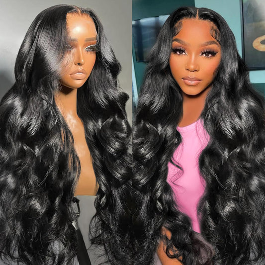 26 Inch Body Wave Lace Front Wigs Human Hair Pre Plucked 13x4 HD Transparent Lace Frontal Wigs Human Hair 180 Density Glueless Brazilian Virgin Human Hair Wig for Women with Baby Hair Natural Black