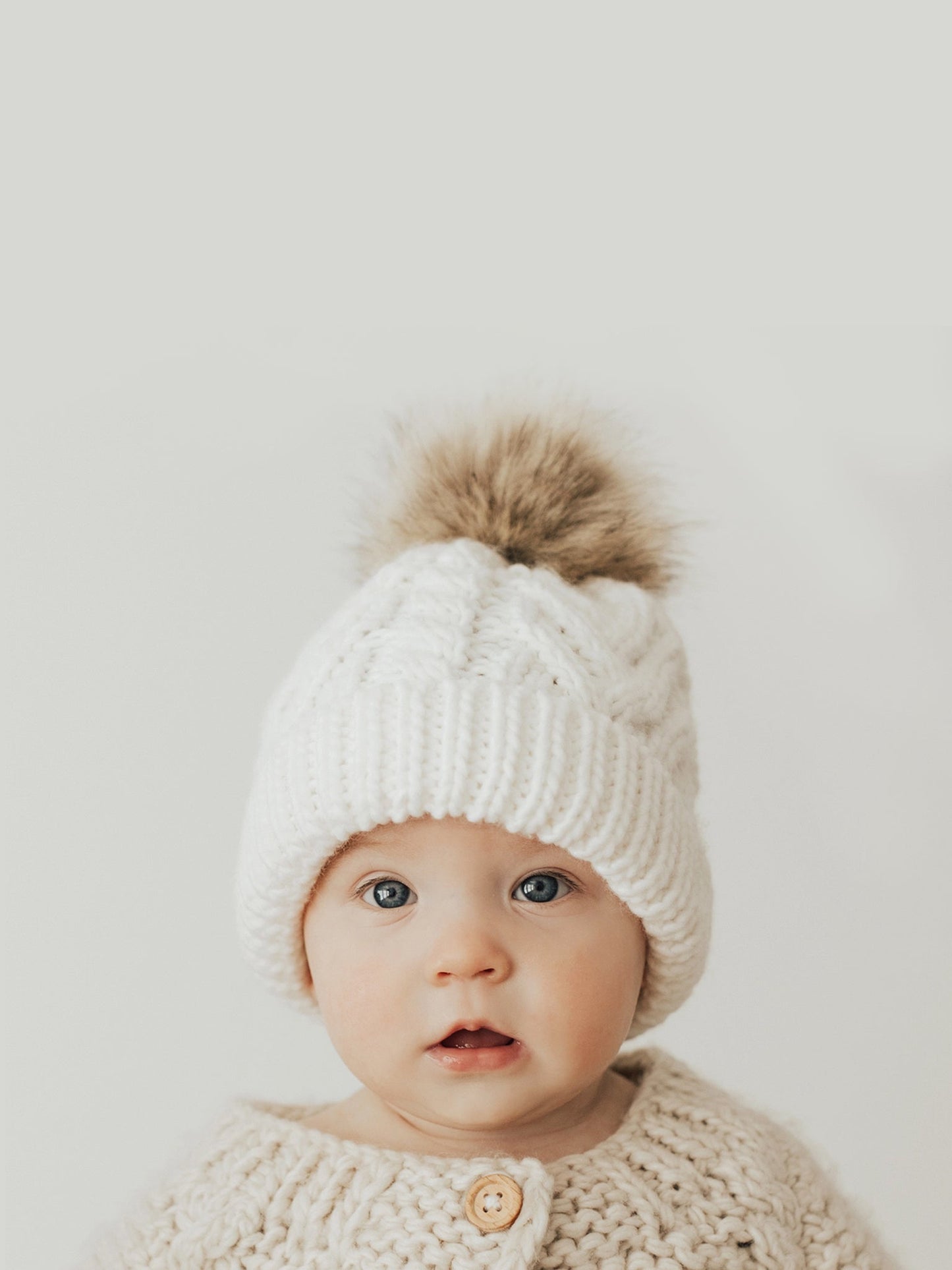 Winter White Pom Pom Beanie Hat